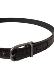 Dark Brown Perforated Leather Metal Buckle Belt Men