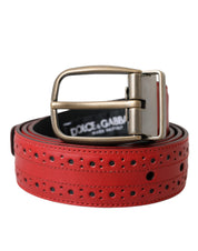 Red Perforated Leather Metal Buckle Belt Men