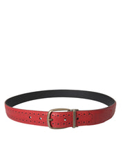 Red Perforated Leather Metal Buckle Belt Men