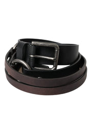 Black Brown Leather Silver Metal Buckle Belt