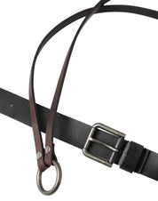 Black Brown Leather Silver Metal Buckle Belt