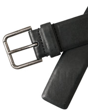 Black Calf Leather Silver Metal Buckle Belt