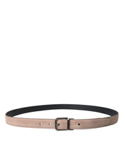 Beige Suede Leather Silver Buckle Belt Men