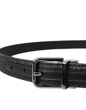 Black Glittered Leather Silver Buckle Belt
