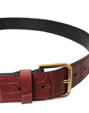 Brown Alligator Leather Studded Metal Buckle Belt