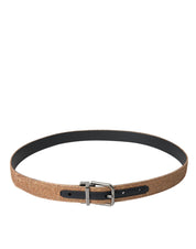 Gold Glitter Leather Silver Metal Buckle Belt