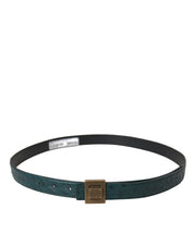 Dark Green Leather Square Metal Buckle Belt