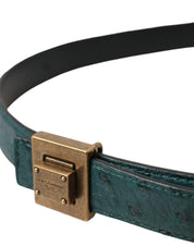 Dark Green Leather Square Metal Buckle Belt