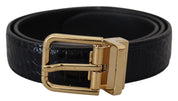 Blue Exotic Leather Gold Metal Buckle Belt