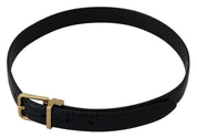 Blue Exotic Leather Gold Metal Buckle Belt