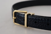 Blue Exotic Leather Gold Metal Buckle Belt