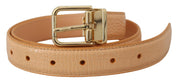Beige Exotic Leather Gold Metal Buckle Belt