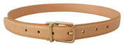 Beige Exotic Leather Gold Metal Buckle Belt