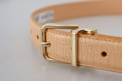 Beige Exotic Leather Gold Metal Buckle Belt