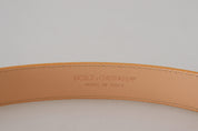 Beige Exotic Leather Gold Metal Buckle Belt