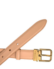 Beige Calfskin Leather Gold Metal Buckle Belt