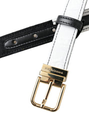 Black White Patchwork Gold Metal Buckle Belt