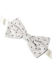 White Black Polka Dot Polyester Bow Tie Men