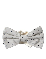 White Black Polka Dot Polyester Bow Tie Men