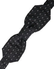 Black White Stitched Silk Men Neck Bow Tie