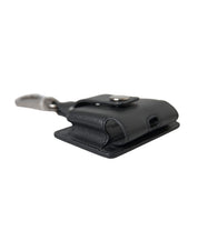 Black Plain Leather Silver Metal Airpods Case