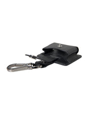 Black Plain Leather Silver Metal Airpods Case