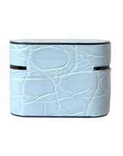 Light Blue Leather Metal Logo Plaque Airpods Case
