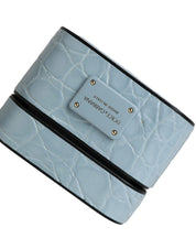 Light Blue Leather Metal Logo Plaque Airpods Case