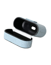 Light Blue Leather Metal Logo Plaque Airpods Case