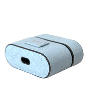 Light Blue Leather Metal Logo Plaque Airpods Case