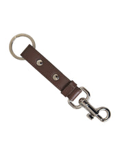 Brown Plain Leather Silver Brass Keyring Holder Keychain