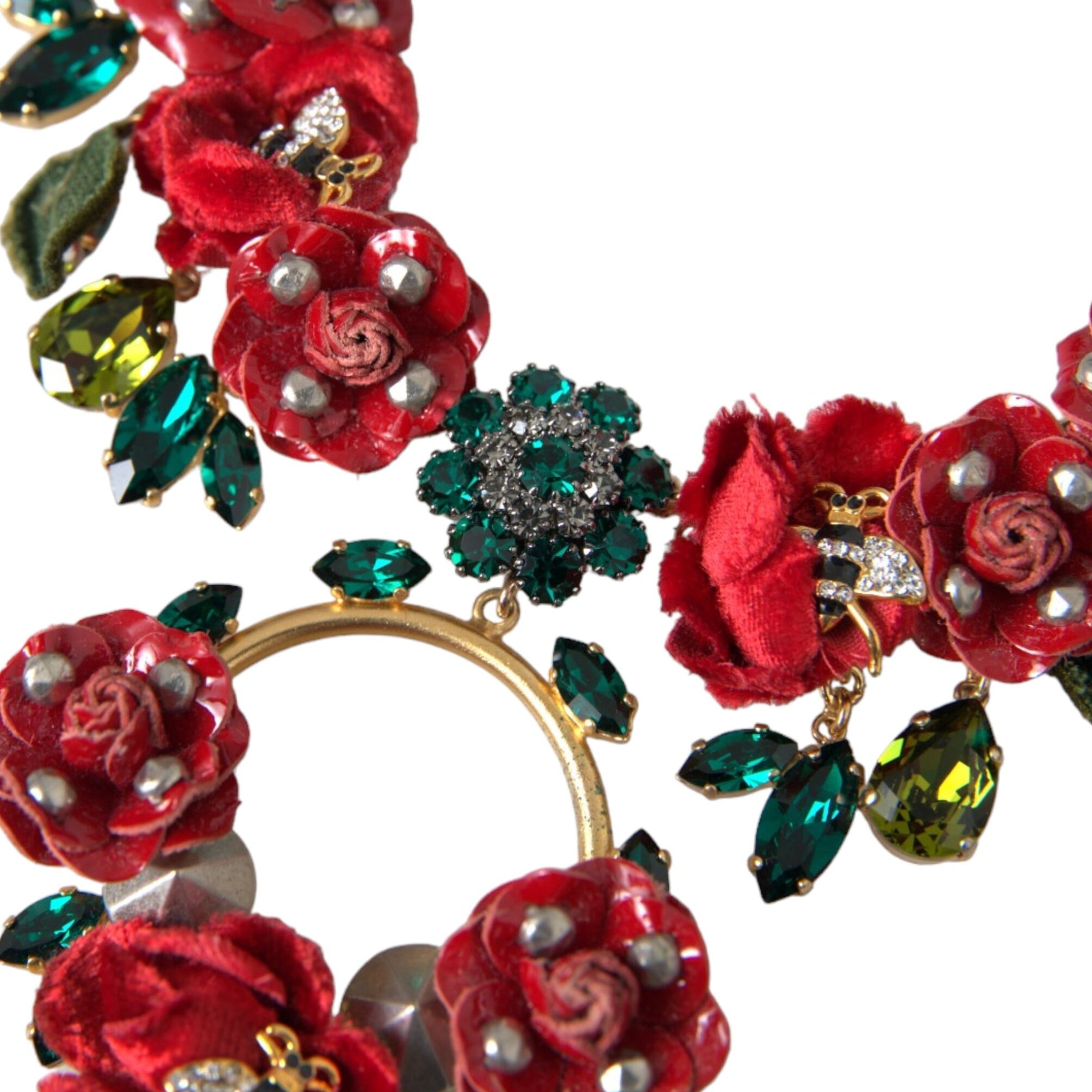 Dolce & Gabbana Gold Brass Link Chain RosePetal Crystal Pendant Necklace Dolce & Gabbana