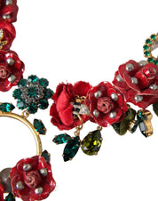Dolce & Gabbana Gold Brass Link Chain RosePetal Crystal Pendant Necklace Dolce & Gabbana