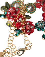 Gold Brass Link Chain RosePetal Crystal Pendant Necklace