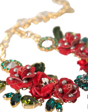 Dolce & Gabbana Gold Brass Link Chain RosePetal Crystal Pendant Necklace Dolce & Gabbana