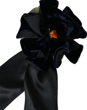 Black Silk Gold Brass Floral Hair Pin Brooch