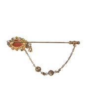 Gold Brass Crystal Chain 925 Sterling Silver Pin Brooch