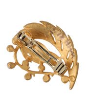 Gold Brass Leaf Embellished Jewelry Brooch Hair Pin