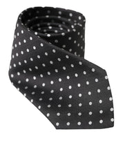 Black White Polka Dots 100% Silk Necktie Face Mask