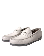 Dolce & Gabbana White Gray Leather Slip Mocassin Shoes Loafer Dolce & Gabbana