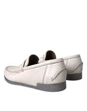 Dolce & Gabbana White Gray Leather Slip Mocassin Shoes Loafer Dolce & Gabbana