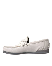 Dolce & Gabbana White Gray Leather Slip Mocassin Shoes Loafer Dolce & Gabbana