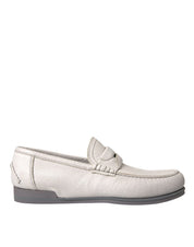 Dolce & Gabbana White Gray Leather Slip Mocassin Shoes Loafer Dolce & Gabbana