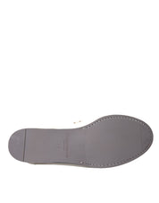 Dolce & Gabbana White Gray Leather Slip Mocassin Shoes Loafer Dolce & Gabbana