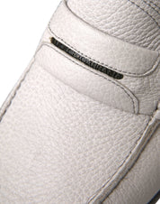 Dolce & Gabbana White Gray Leather Slip Mocassin Shoes Loafer Dolce & Gabbana