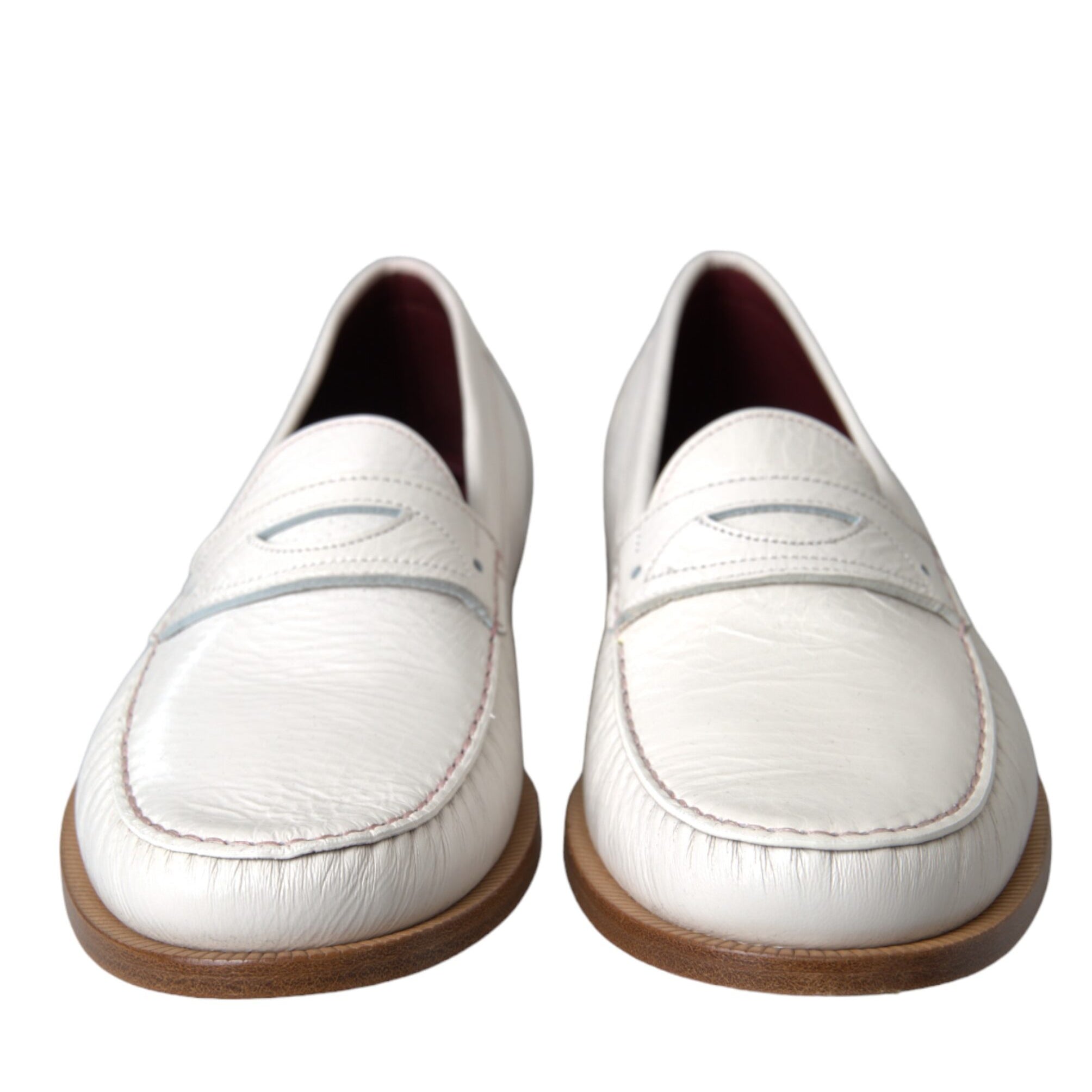 Dolce & Gabbana White Leather Slip On Mocassin Loafers Shoes Dolce & Gabbana