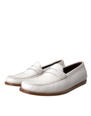 Dolce & Gabbana White Leather Slip On Mocassin Loafers Shoes Dolce & Gabbana