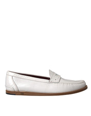 Dolce & Gabbana White Leather Slip On Mocassin Loafers Shoes Dolce & Gabbana