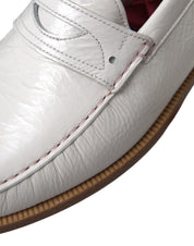 Dolce & Gabbana White Leather Slip On Mocassin Loafers Shoes Dolce & Gabbana