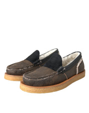 Brown Black Fur Leather Loafers Men Shoes